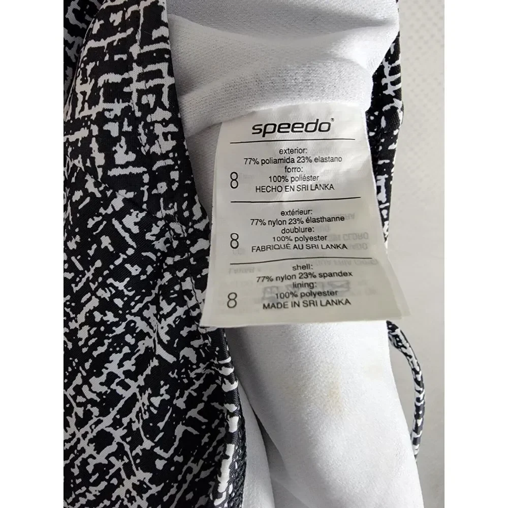 Speedo Women's Size 8 Side Shirred One‎ Piece Swimsuit Black & White